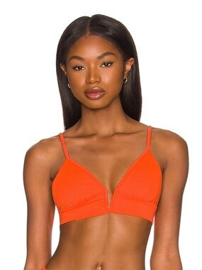 Maaji Reversible Long Line Triangle Bikini Top | Hot Orange | V Wire | Swim XS